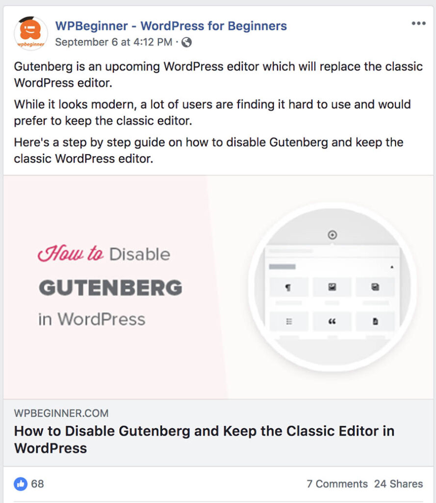 Strona WP Beginner na Facebooku.