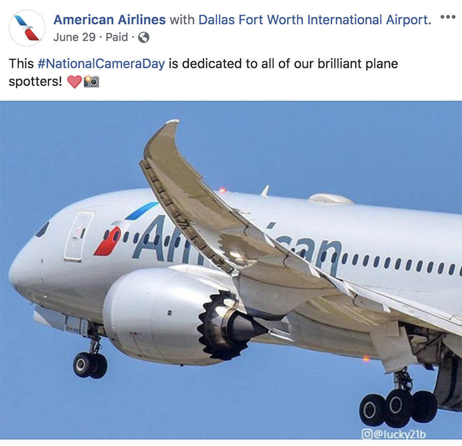 American Airlines Facebook post. 
