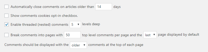 Additional WordPress comment settings.