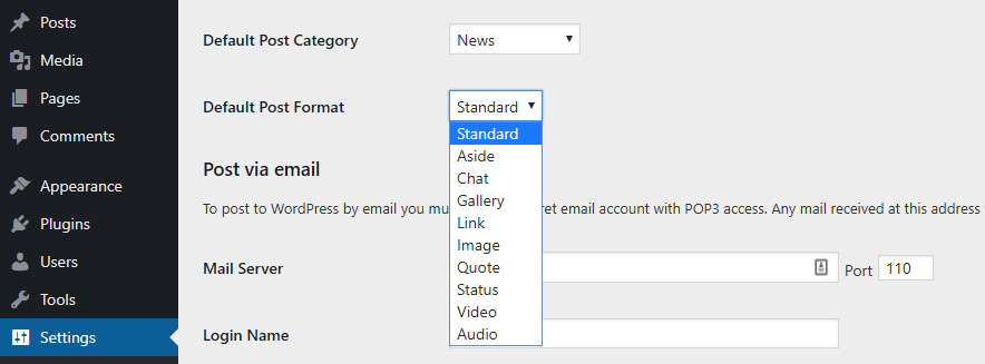 Changing the Default Post Format in WordPress.