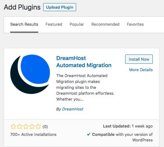 “El plugin de Migración Automatizada de DreamHost para WordPress.”