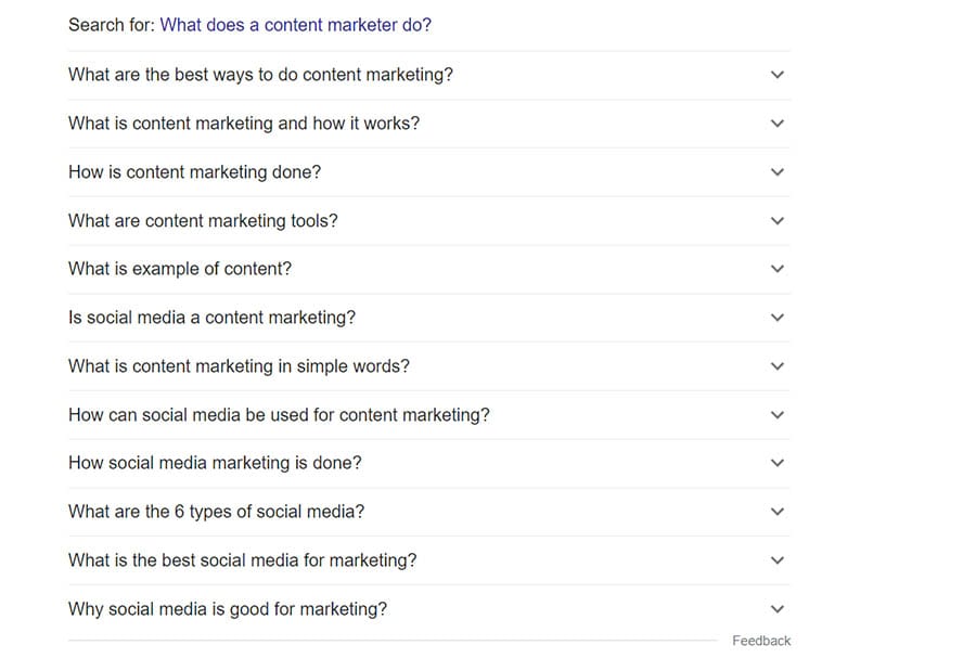  întrebări suplimentare legate de căutare în secțiunea 'people also ask', căutare Google. 