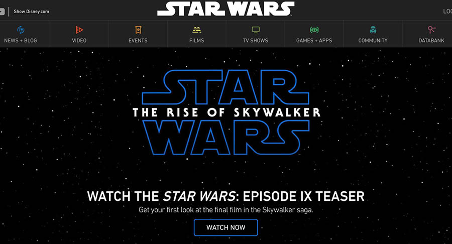 The StarWars.com homepage