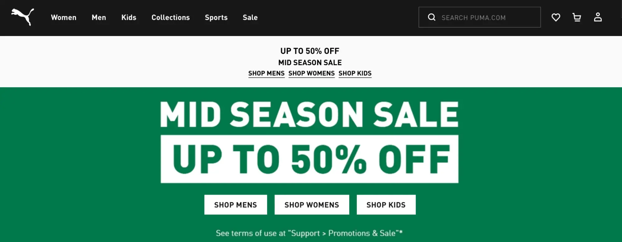Organization of site content on the Puma website