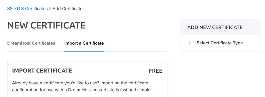 DreamHost nuevo certificado SSL