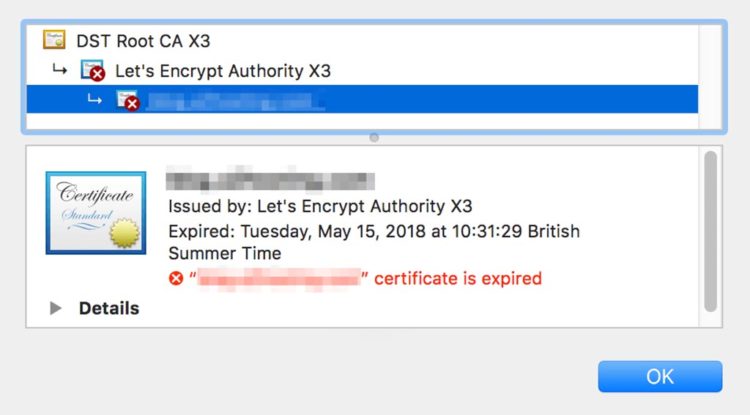 Detalles de caducidad del certificado SSL en el navegador web