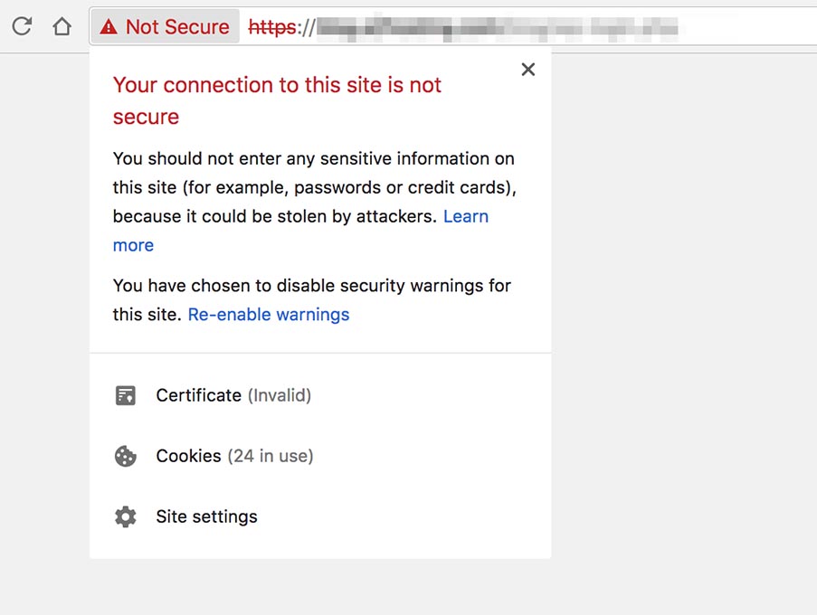 website connection not secure browser notification