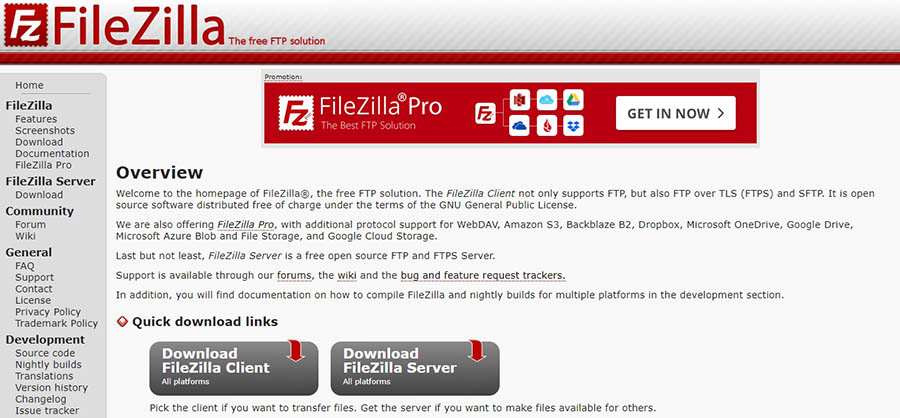 FileZilla Home Page 