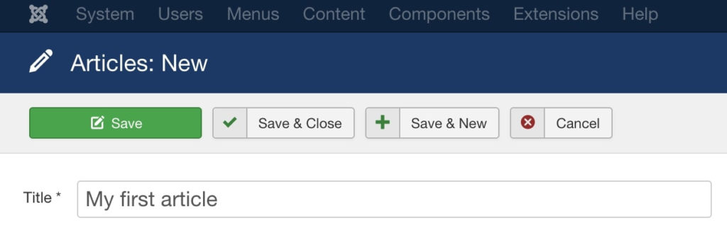 The options to save an article in Joomla!.