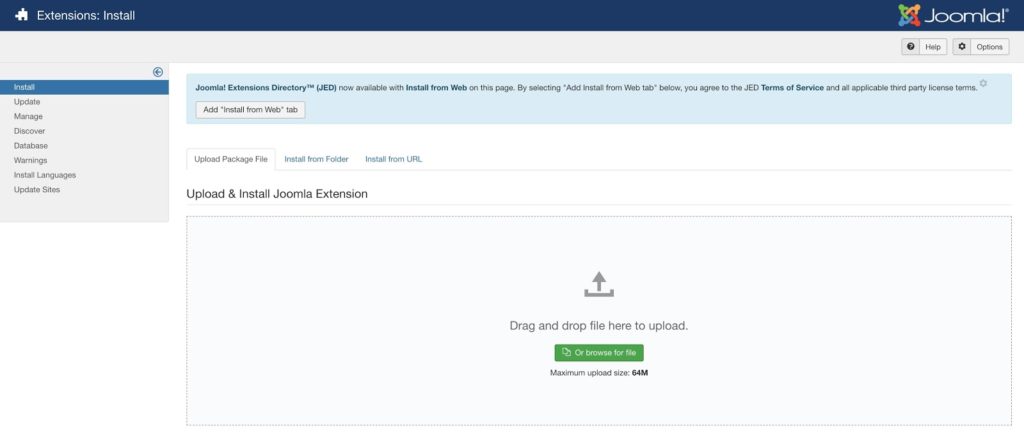 The Extensions Manager in Joomla!. 