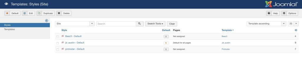 The Joomla! Template Manager.
