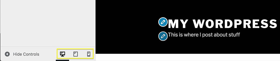 Options for viewing a site in tablet or mobile mode.
