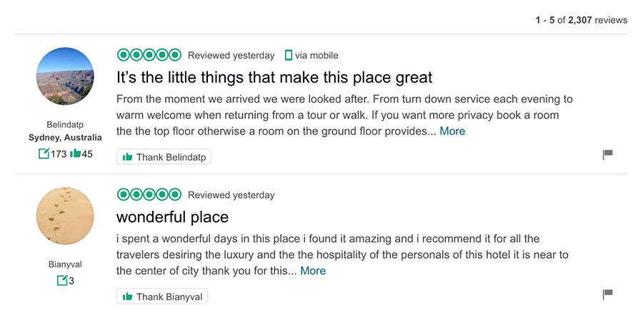 twee gebruikersbeoordelingen van TripAdvisor.