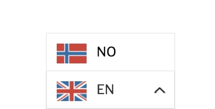 The Weglot language picker showing Norwegian and English options.