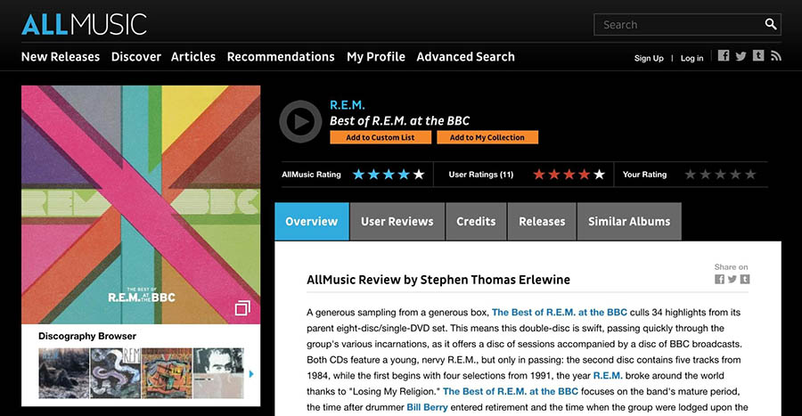 een voorbeeld van een review over AllMusic.com.