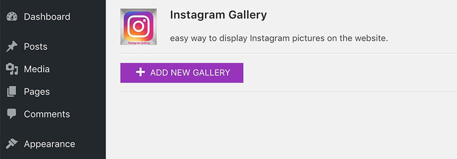 The Instagram Gallery settings.