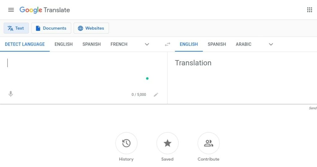 The Google Translate website