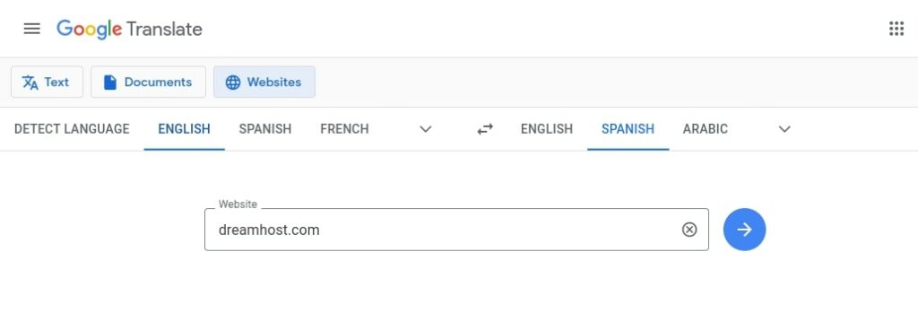 Translating a website in Google Translate