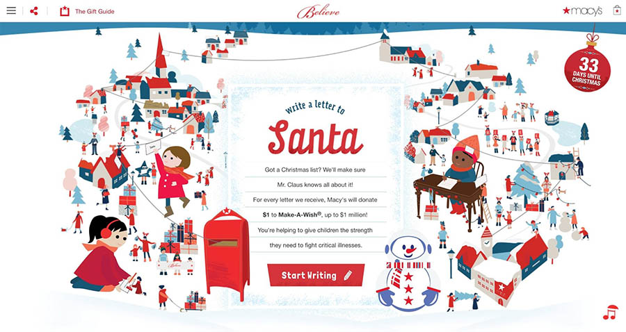 The home page for Macy’s Believe campaign.