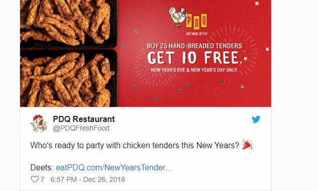 A new year’s offer at a chicken restaurant.