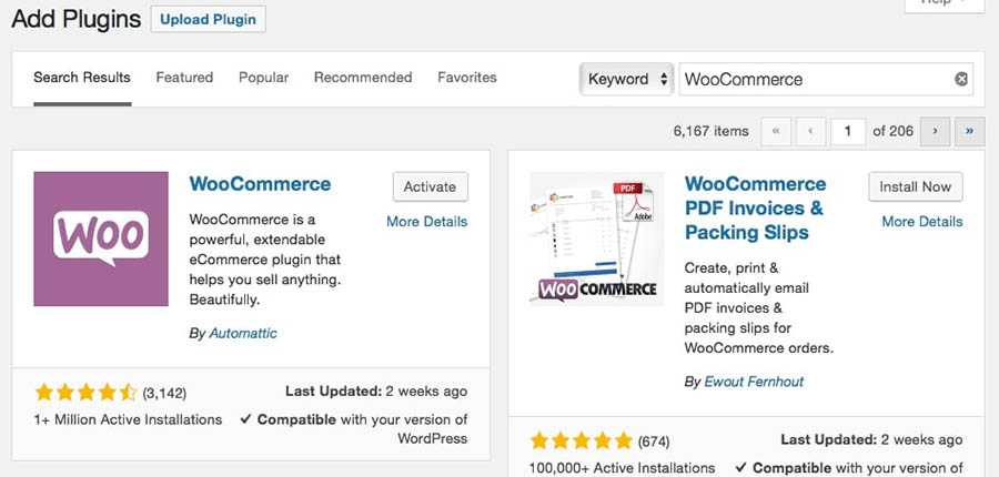 The WooCommerce plugin with the Activate button.
