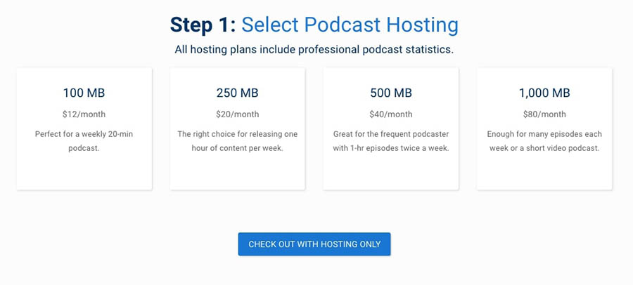 Blubrry’s podcast hosting plans.