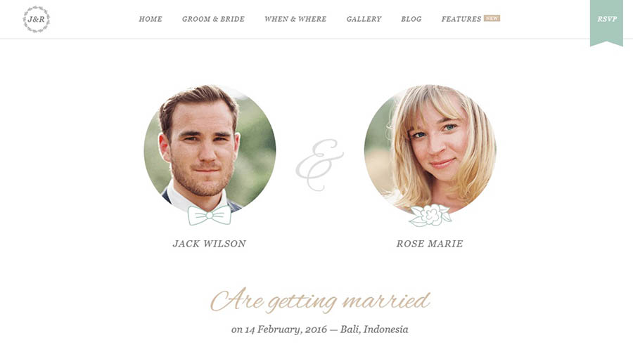 The Jack & Rose wedding website theme.