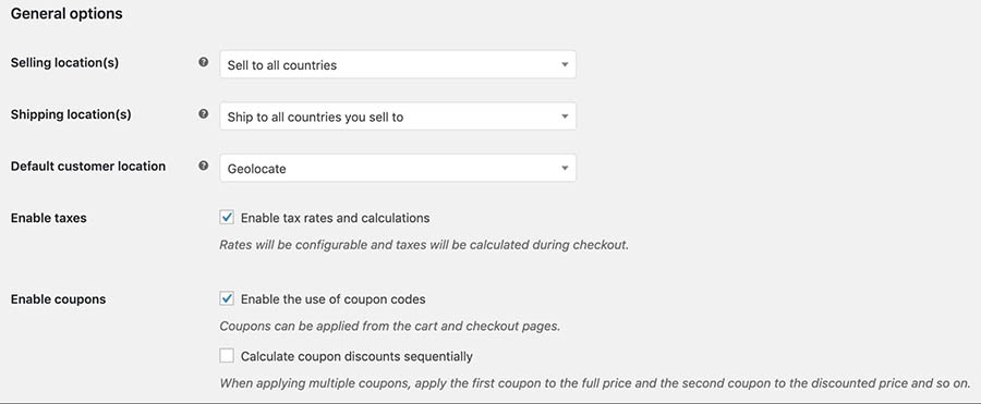 The Enable taxes setting in WooCommerce.