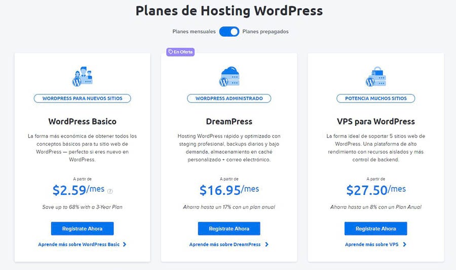 Planes de alojamiento WordPress, DreamHost