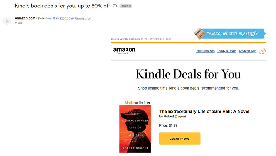 Amazon sends targeted email deals.