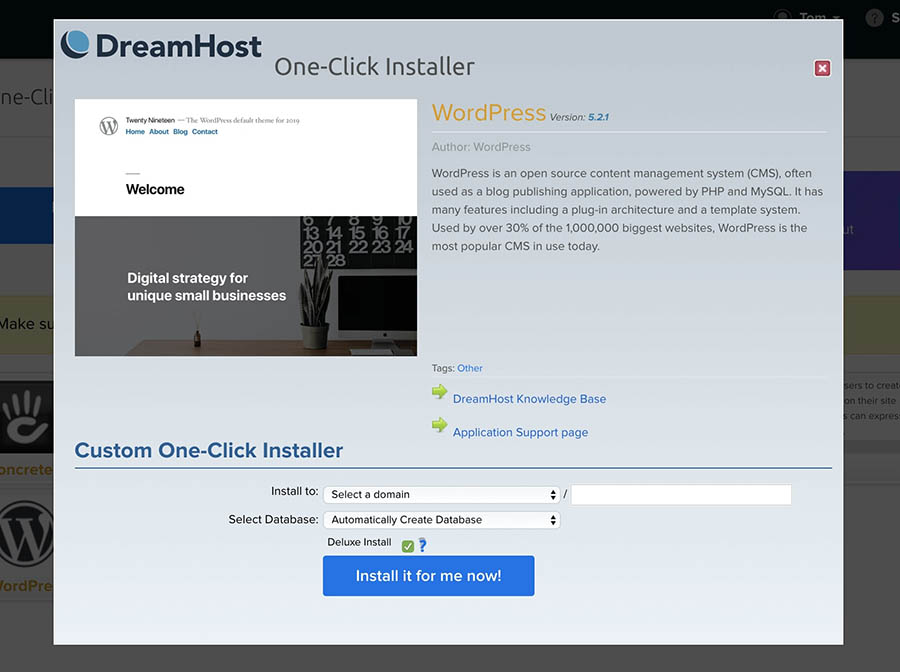 The DreamHost one-click WordPress installer.