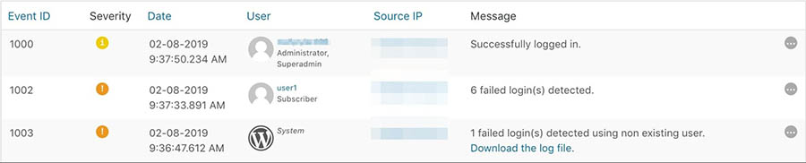 Tracking suspicious and failed login attempts with WP Security Audit Log.