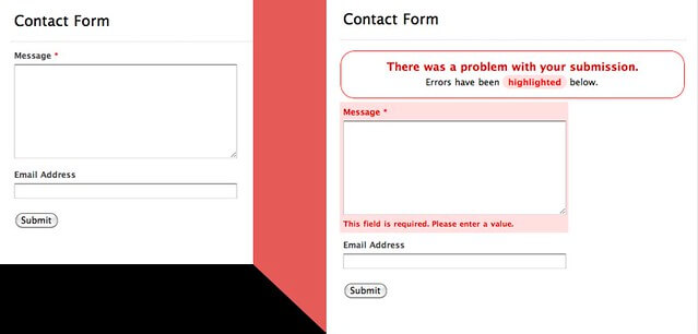 A contact form with an error message.