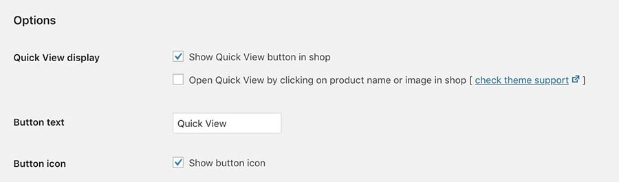 The quick view open settings.