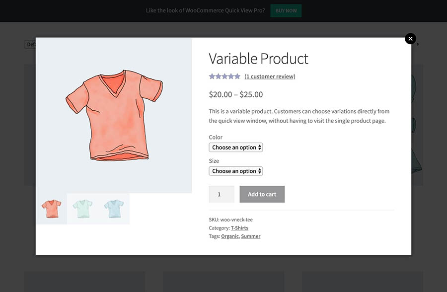 An example of a WooCommerce quick view popup.