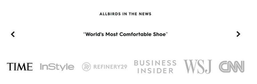 Allbirds’ press testimonial quote.