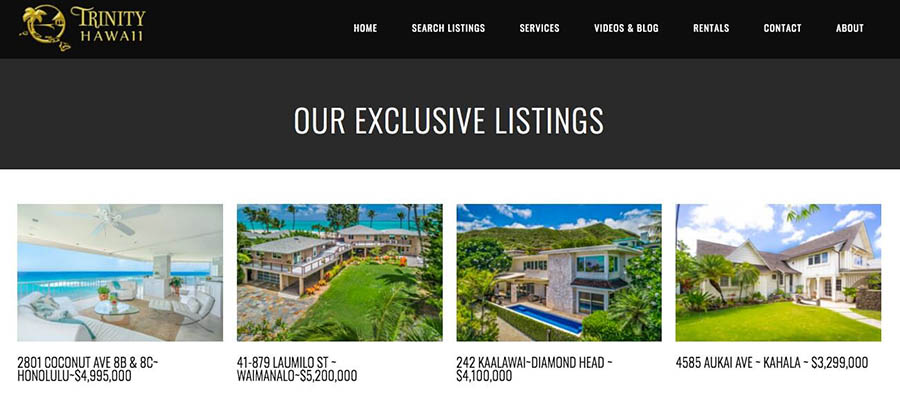 Trinity Hawaii exclusive listings page.