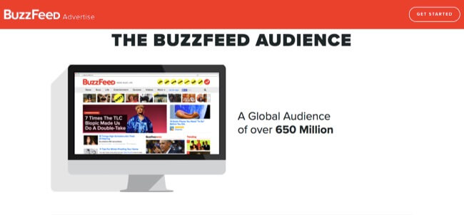 BuzzFeed’s advertiser information page featuring audience statistics.