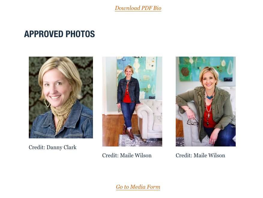 A downloadable biography and images in Brene Brown’s media kit.