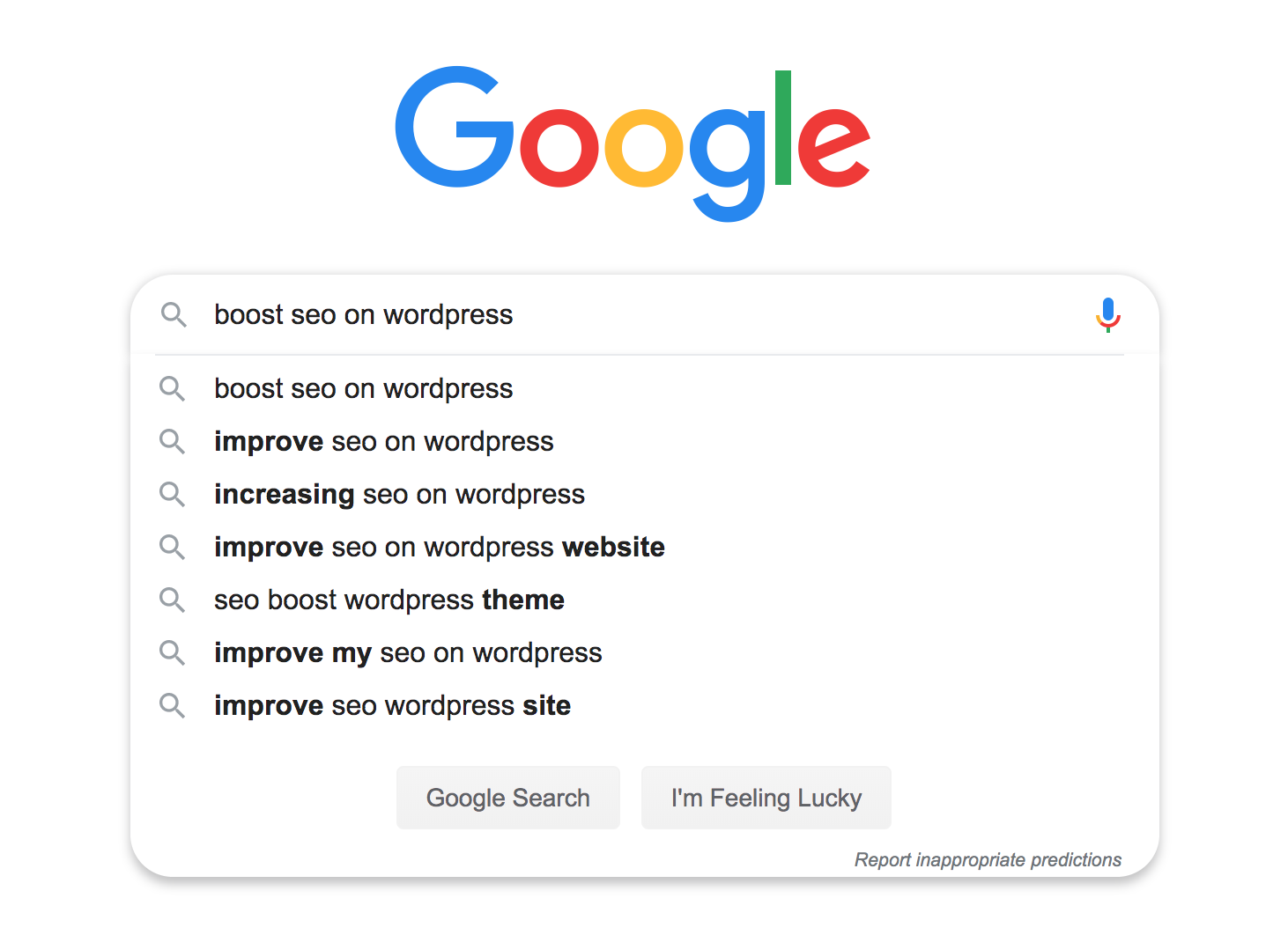 Keywords used in a Google search