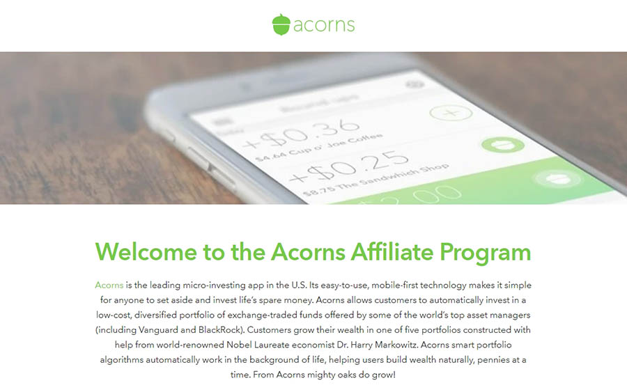 El programa de afiliados de Acorns. 