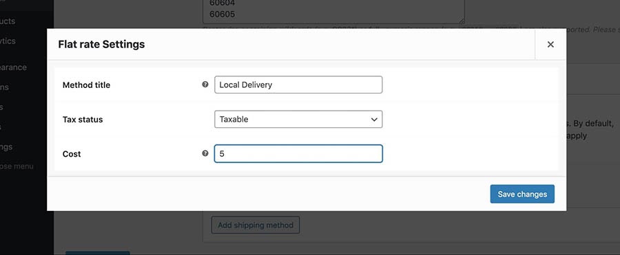 Renaming the flat rate shipping method to “Local Delivery” and adding a delivery fee.