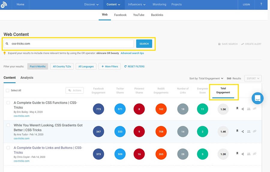 The BuzzSumo content research tool.