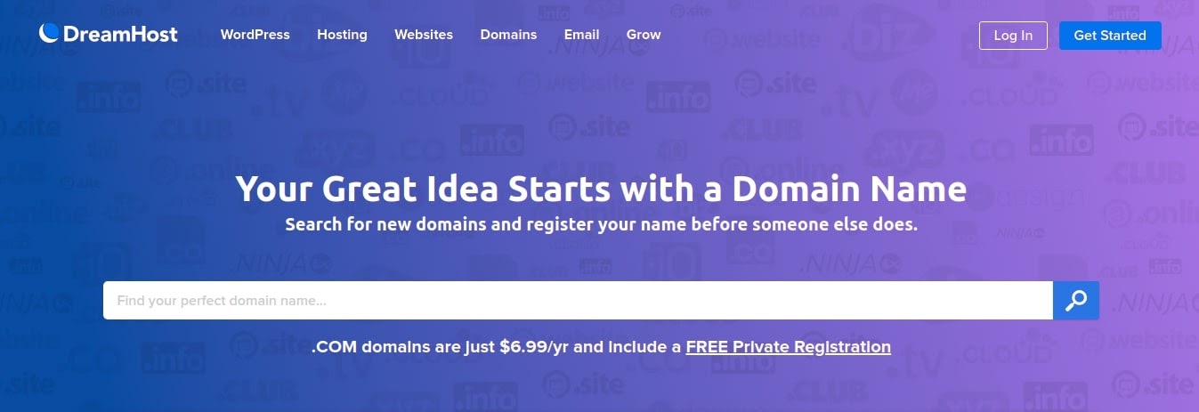 “DreamHost’s domain search tool.”