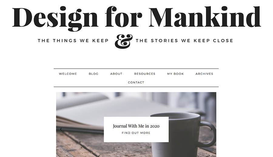 La página de inicio de Design for Mankind. 