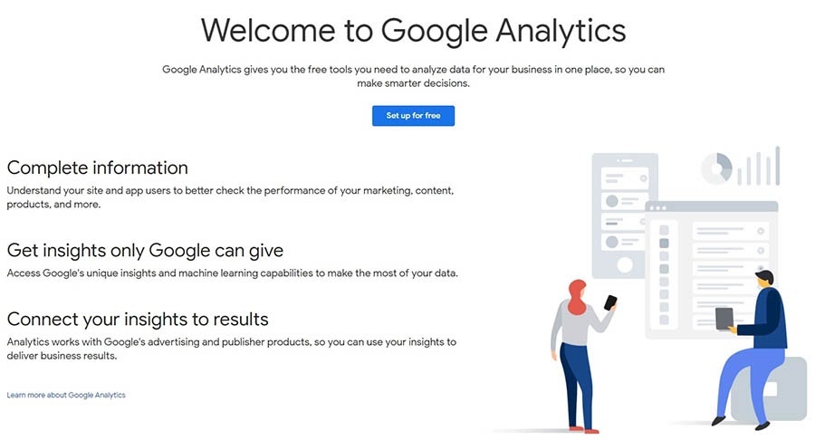 El sitio web de Google Analytics.