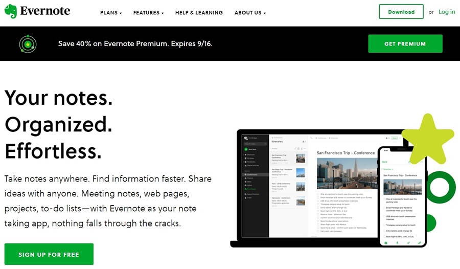 The Evernote website.