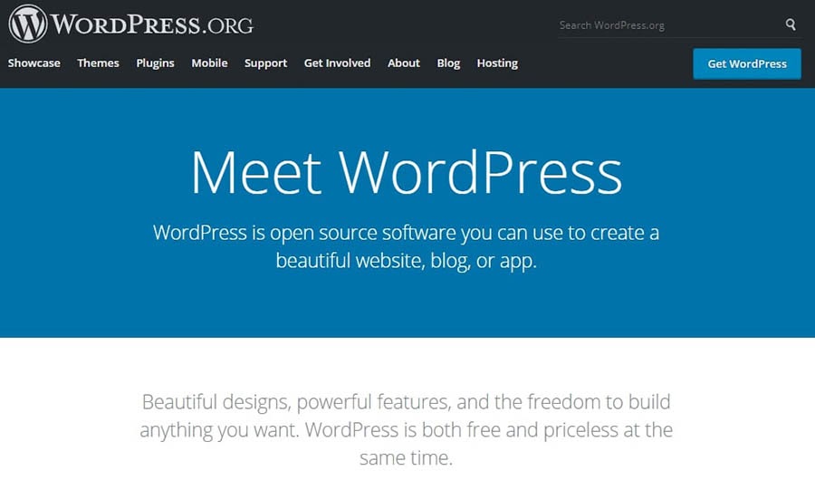 The WordPress.org home page.