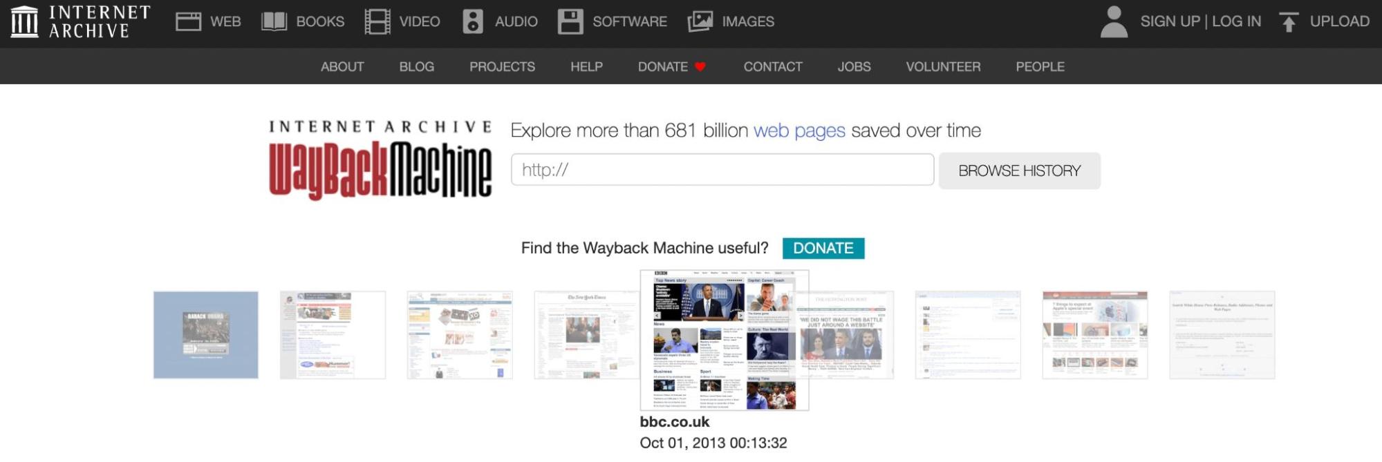 Wayback Machine verifica la historia de dominios