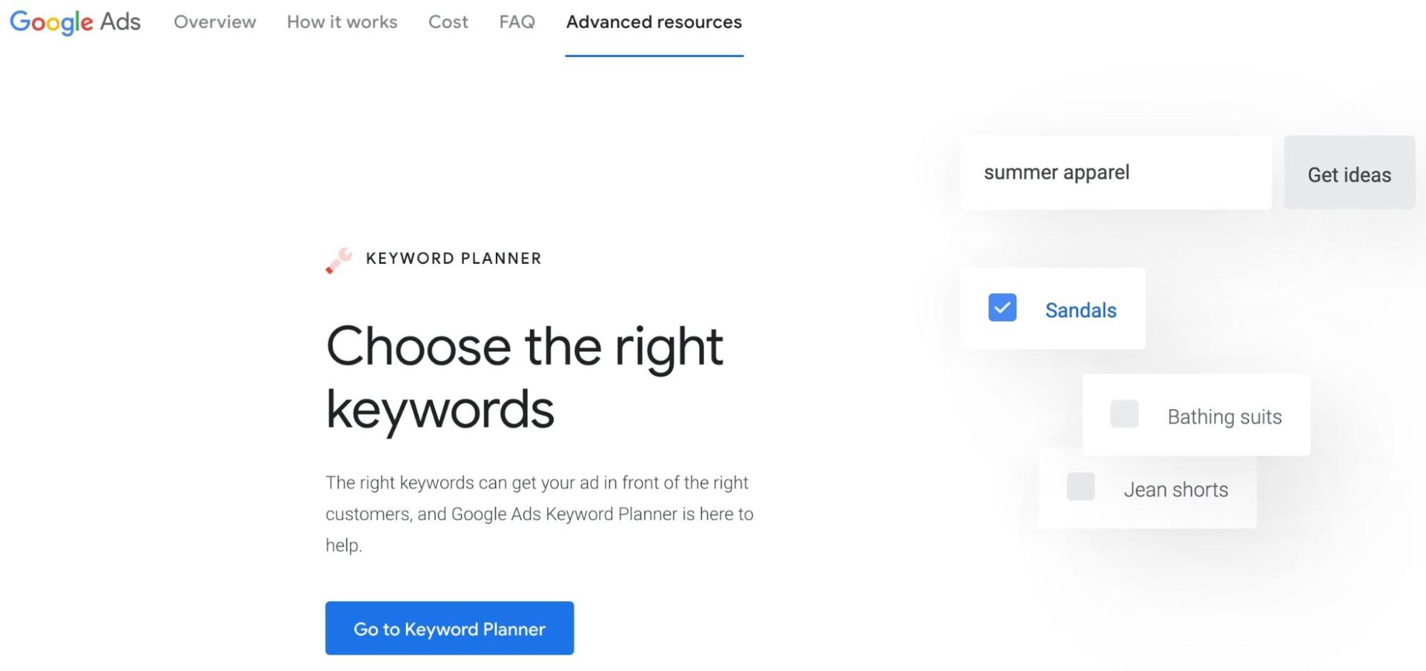 Google Ads - Keyword Planner homepage